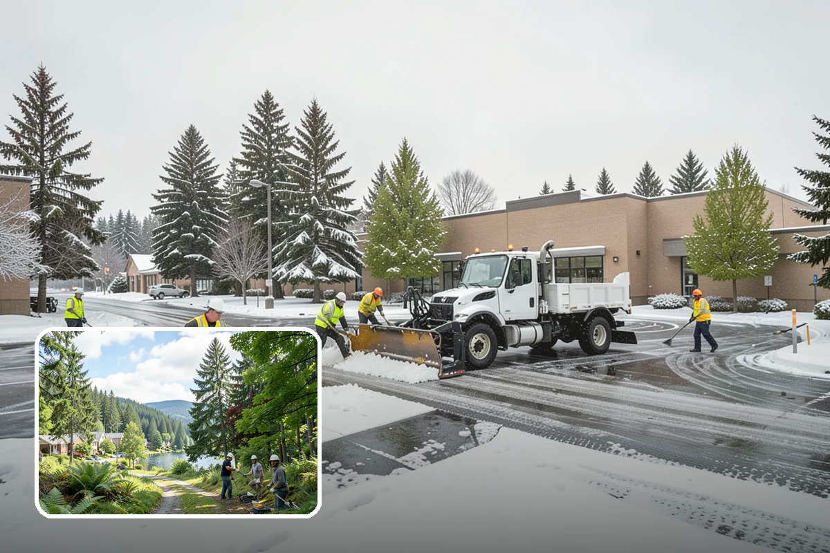 Pharmacy Snow Removal in Lake Forest Park, King County, WA - Drive-through lane cleared before opening