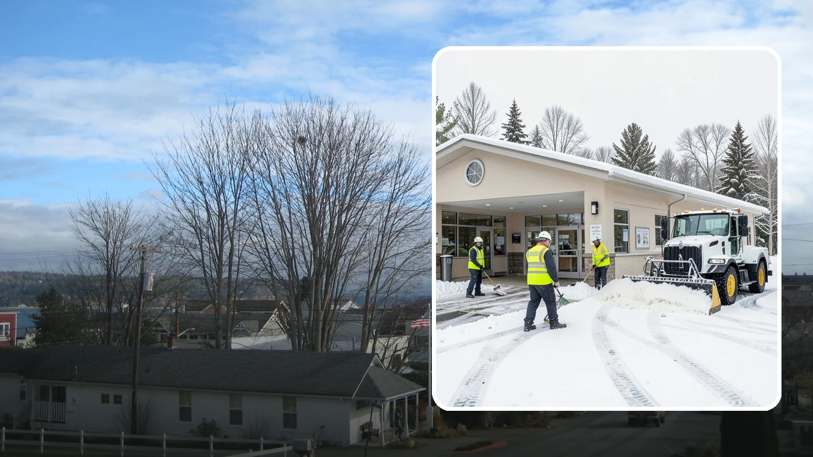 Pharmacy Snow Removal in Langley, Island County, WA - We keep pharmacy drive-throughs, entrances, and parking clear so patients can pick up prescriptions safely no matter the weather.