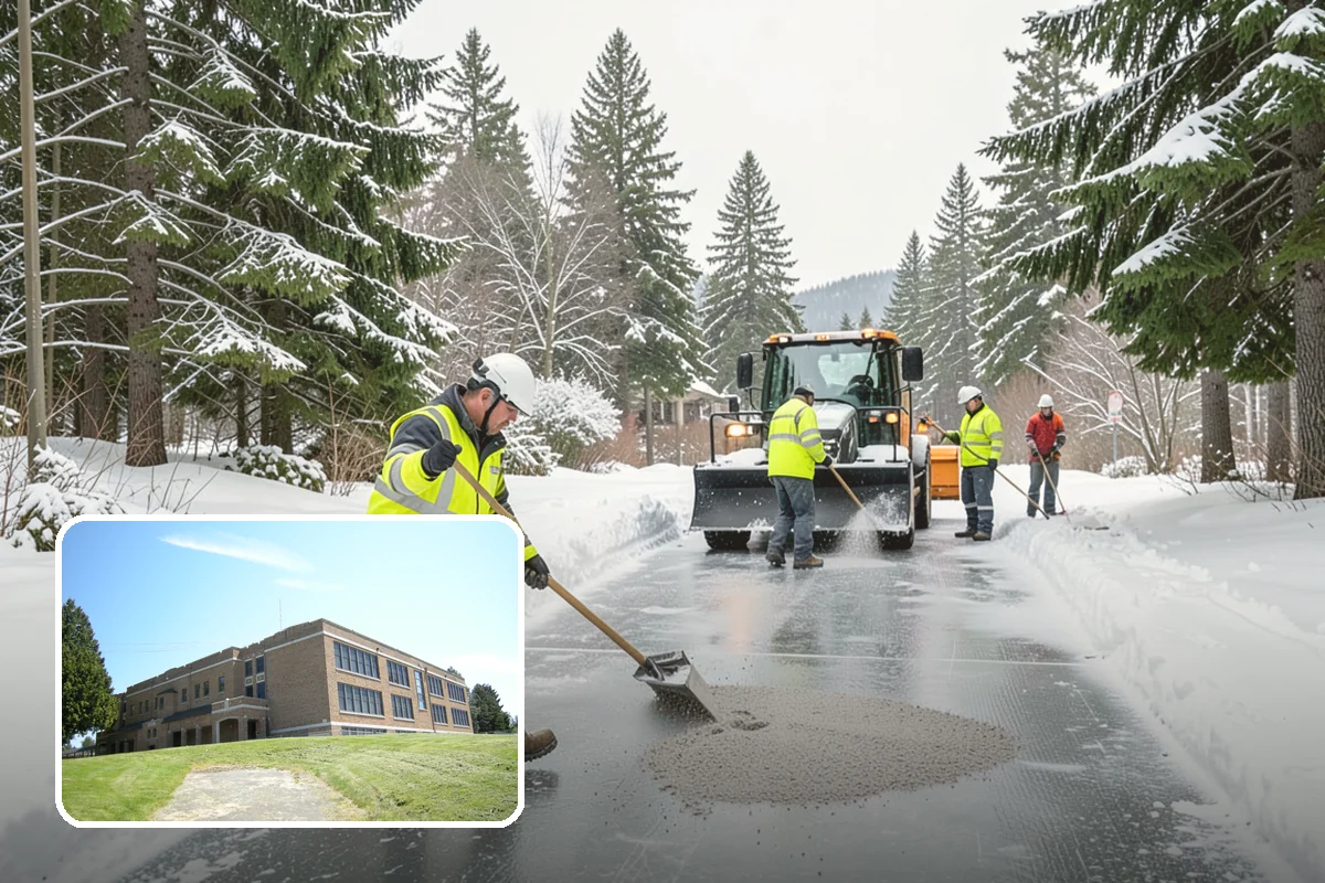 Pharmacy Snow Removal in Maple Valley, King County, WA - Drive-through lane cleared before opening
