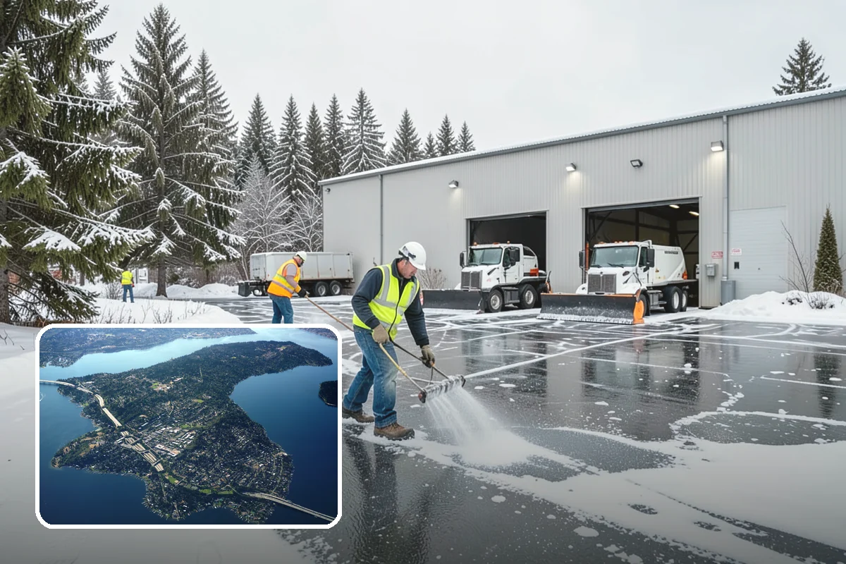 Pharmacy Snow Removal in Mercer Island, King County, WA - Drive-through lane cleared before opening