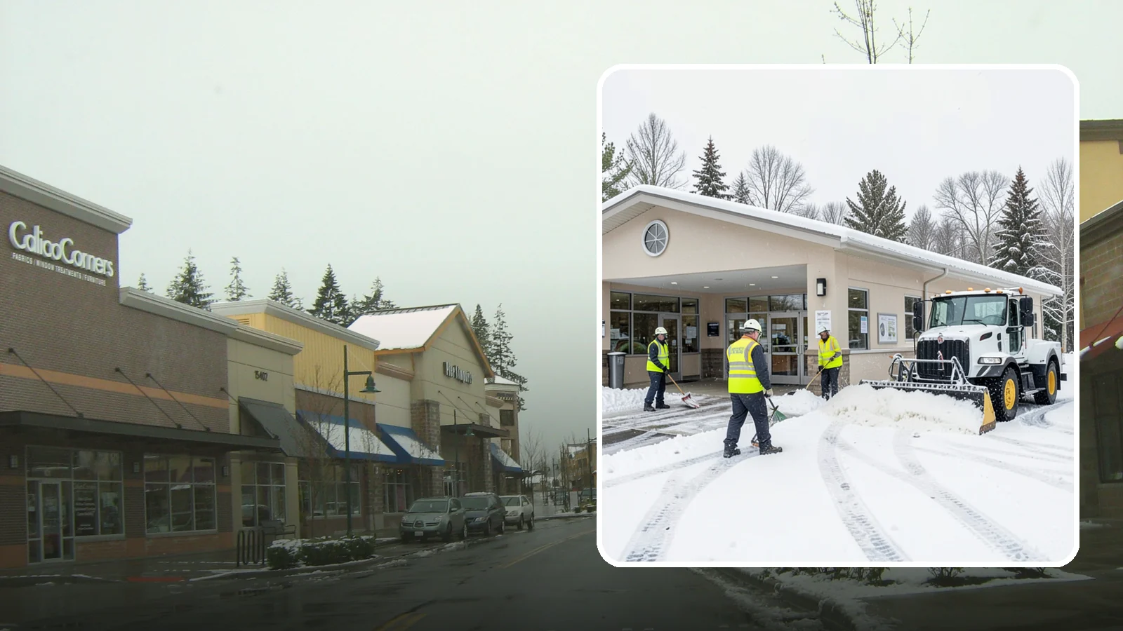 Pharmacy Snow Removal in Mill Creek, Snohomish County, WA - We keep pharmacy drive-throughs, entrances, and parking clear so patients can pick up prescriptions safely no matter the weather.