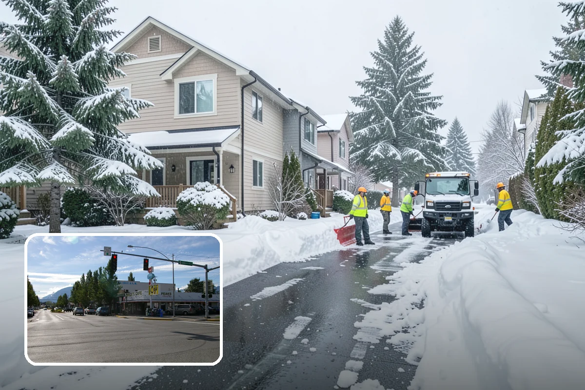 Pharmacy Snow Removal in North Bend, King County, WA - Drive-through lane cleared before opening