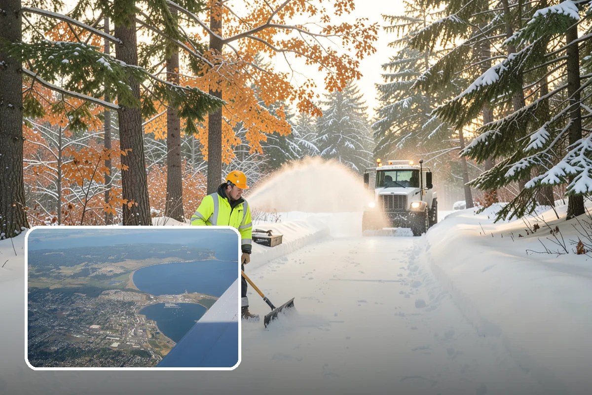Pharmacy Snow Removal in Oak Harbor, Island County, WA - Drive-through lane cleared before opening