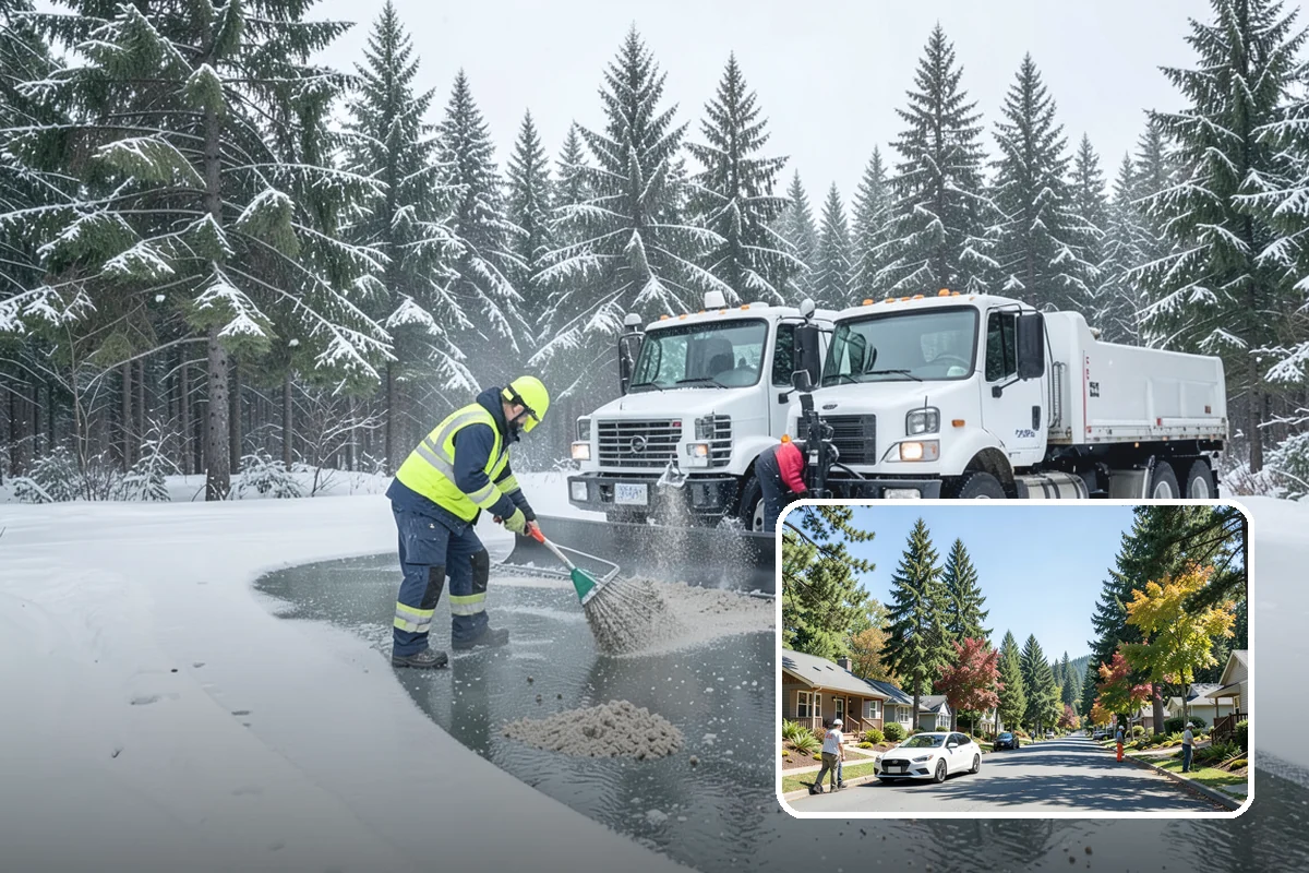 Pharmacy Snow Removal in Orting, Pierce County, WA - Drive-through lane cleared before opening
