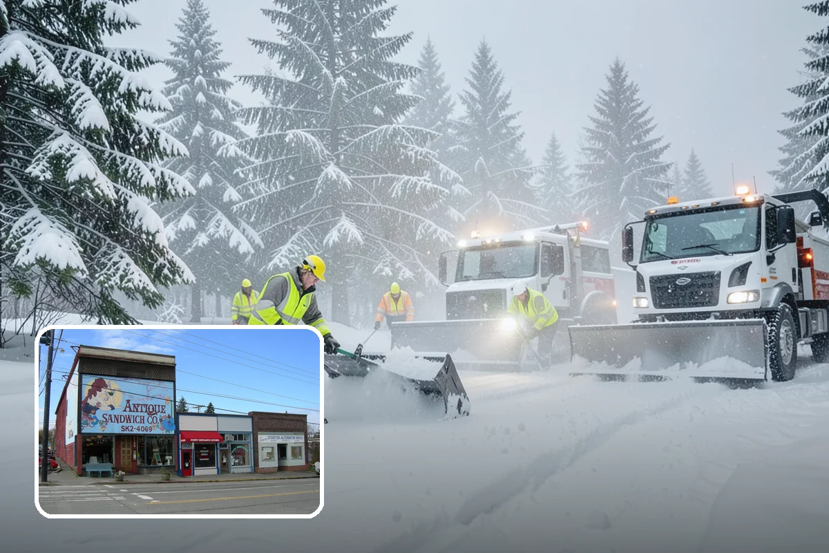 Pharmacy Snow Removal in Ruston, Pierce County, WA - Drive-through lane cleared before opening