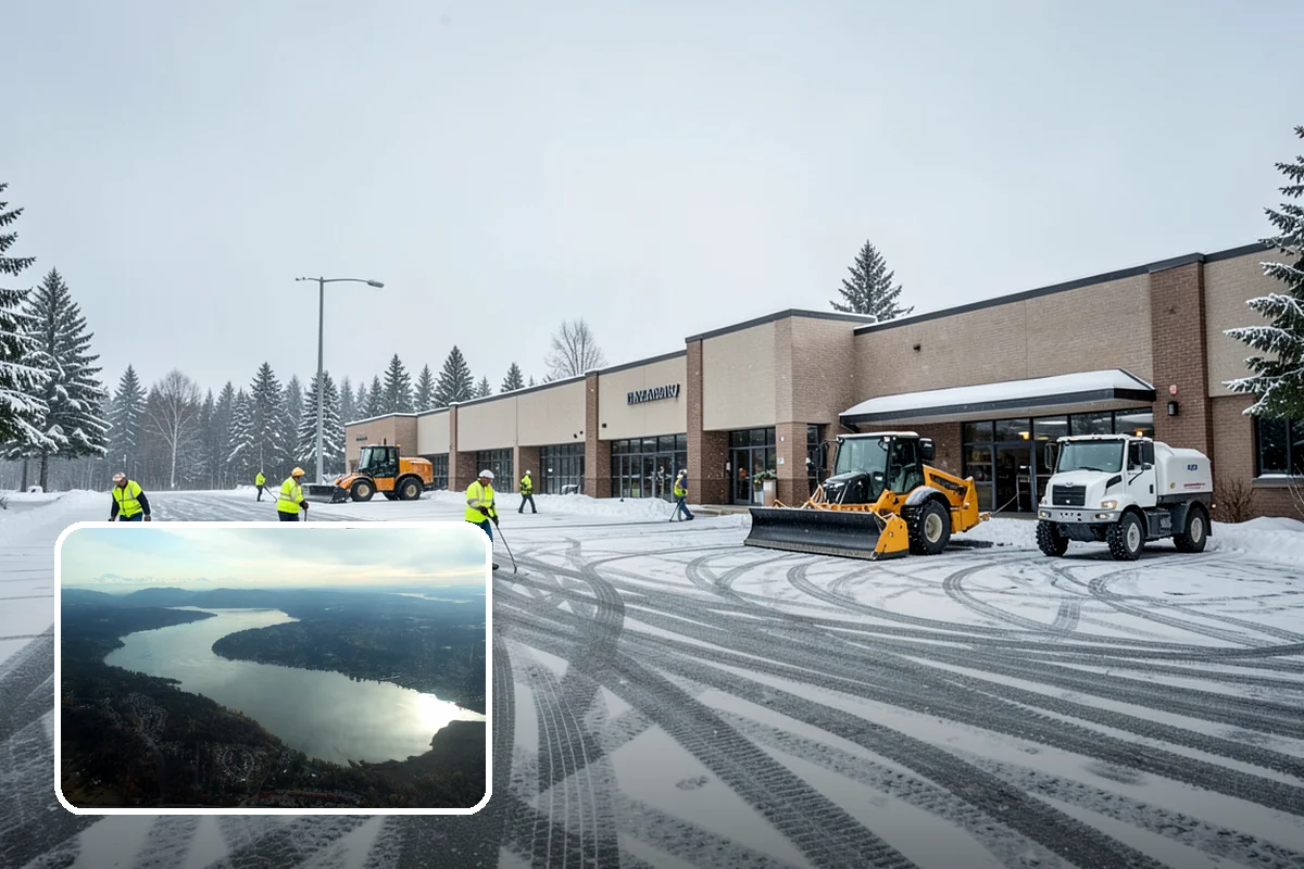 Pharmacy Snow Removal in Sammamish, King County, WA - Drive-through lane cleared before opening