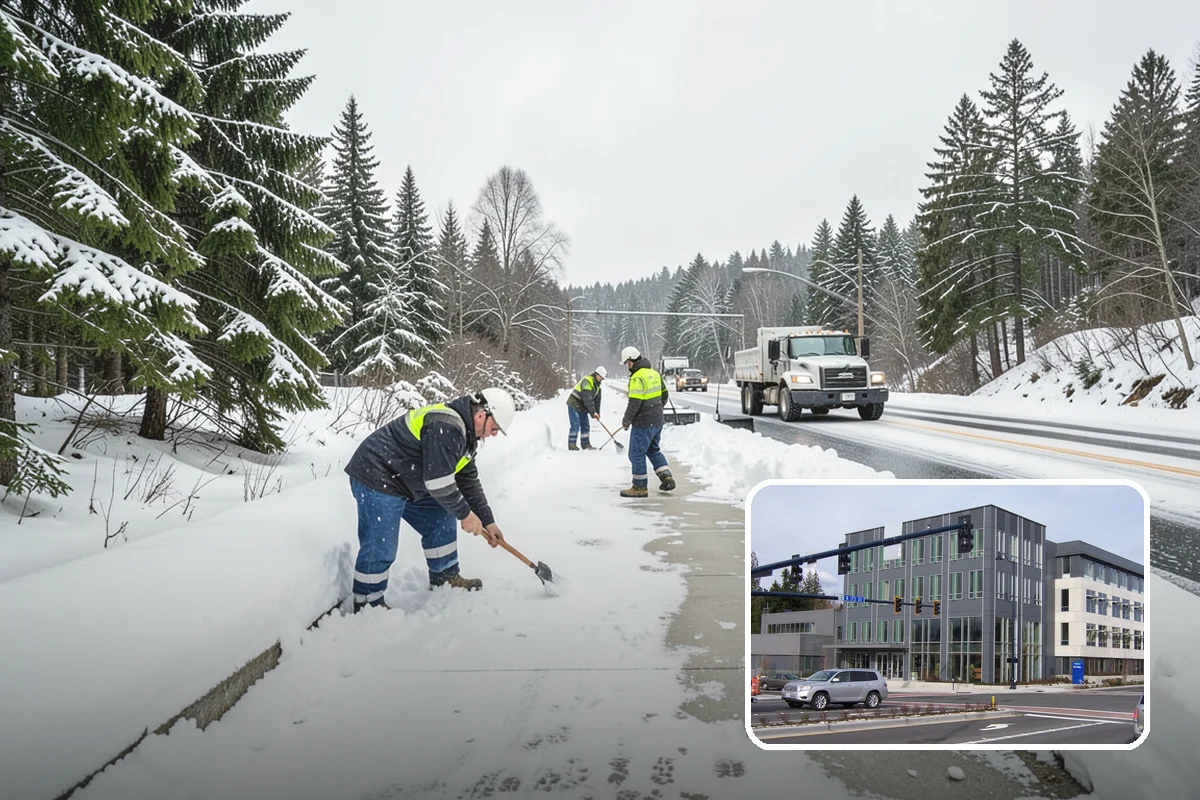Pharmacy Snow Removal in Shoreline, King County, WA - Drive-through lane cleared before opening