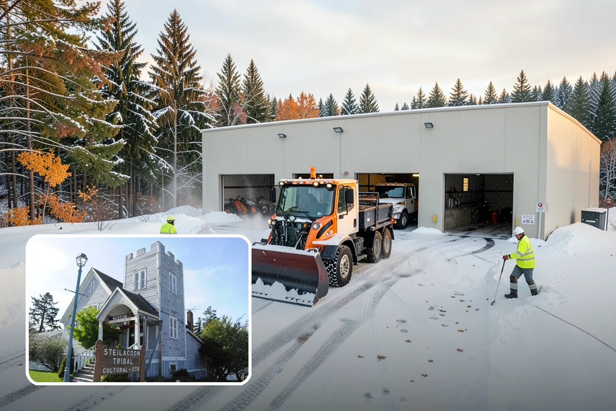 Pharmacy Snow Removal in Steilacoom, Pierce County, WA - Drive-through lane cleared before opening