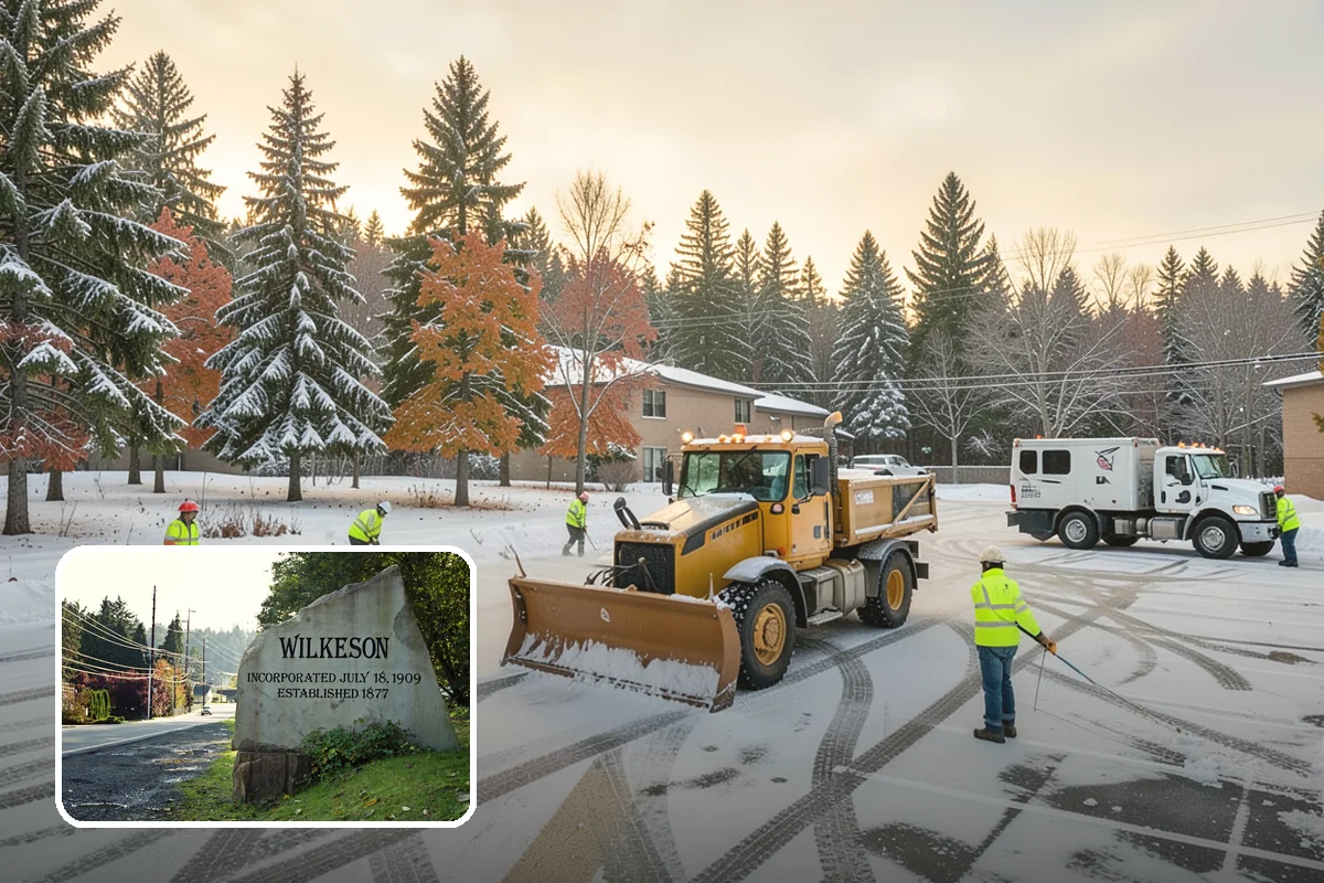 Pharmacy Snow Removal in Wilkeson, Pierce County, WA - Drive-through lane cleared before opening