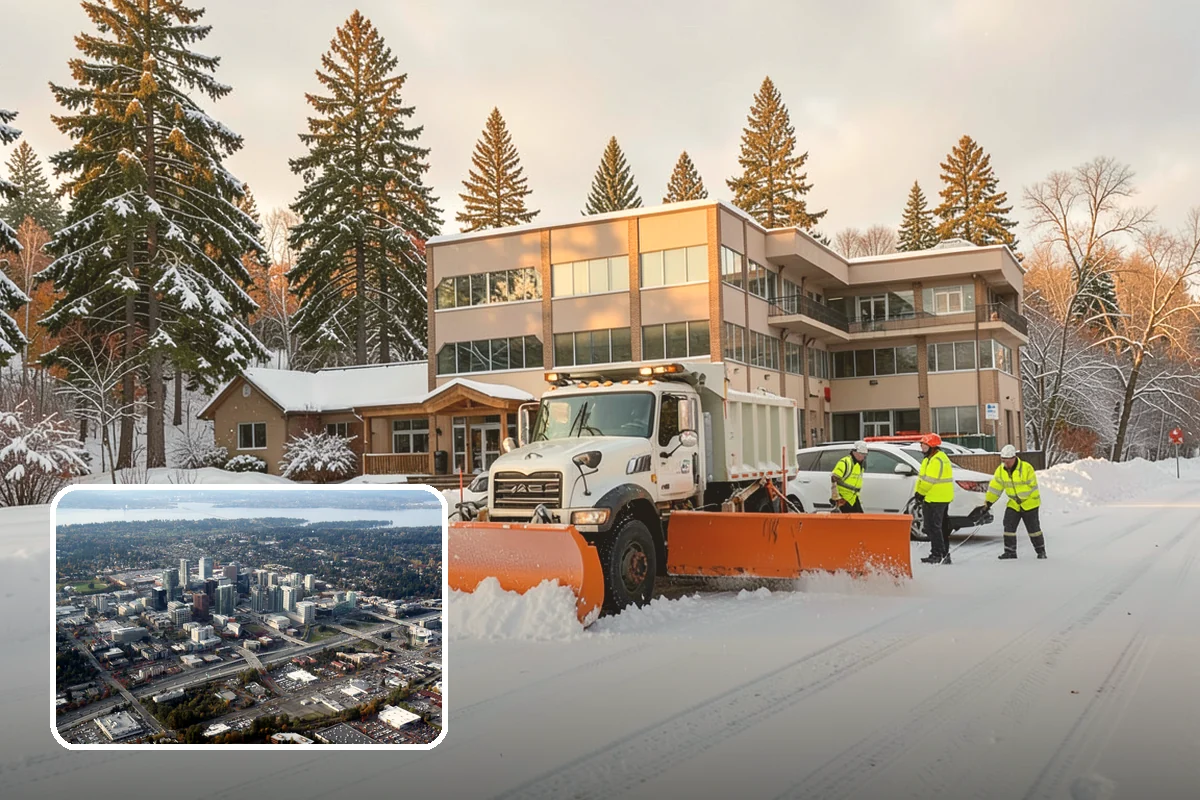 Plow Truck Service in Bellevue, King County, WA - Fast clearing of heavy maritime snow across large surfaces