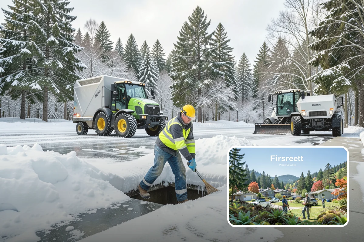 Plow Truck Service in Fircrest, Pierce County, WA - Fast clearing of heavy maritime snow across large surfaces