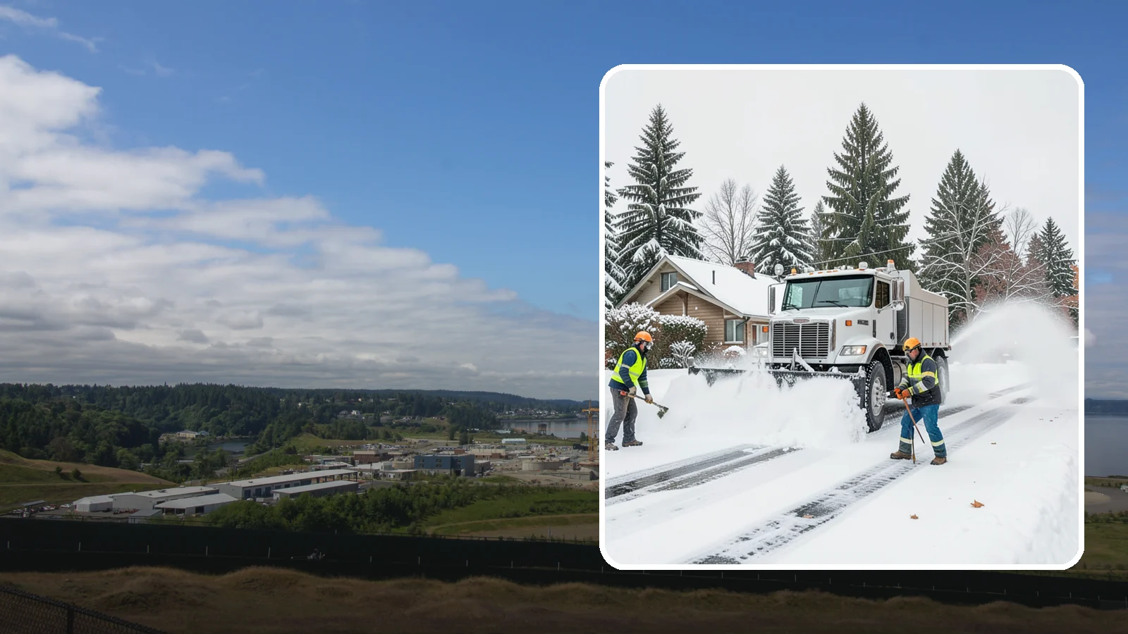 Plow Truck Service in University Place, Pierce County, WA - Our plow trucks clear driveways, lots, and access roads across Western Washington quickly and thoroughly.
