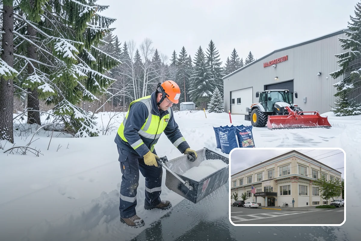 Police Station Snow Removal in Anacortes, Skagit County, WA - Patrol and staff lots cleared around the clock