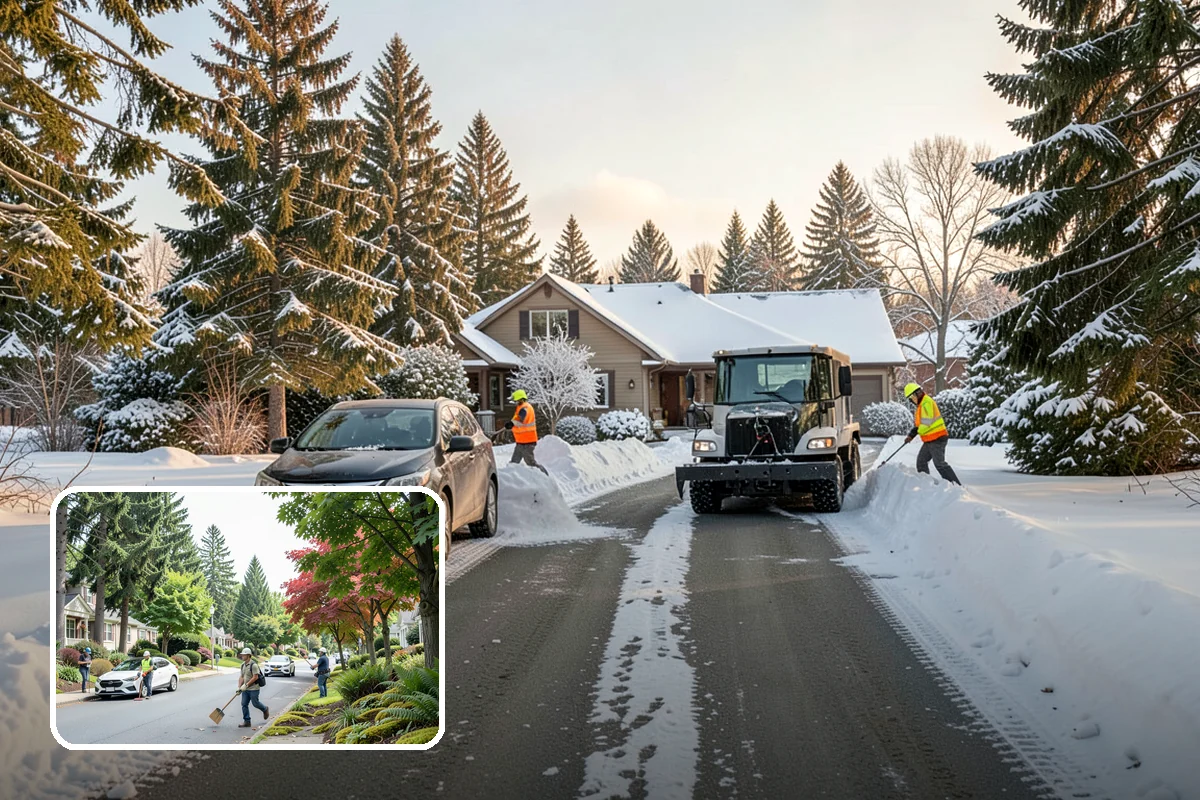 Police Station Snow Removal in Beaux Arts Village, King County, WA - Patrol and staff lots cleared around the clock