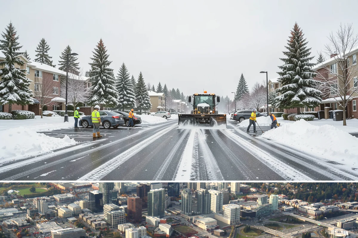 Police Station Snow Removal in Bellevue, King County, WA - Stations require reliable coverage from late November through February during lowland freeze events.