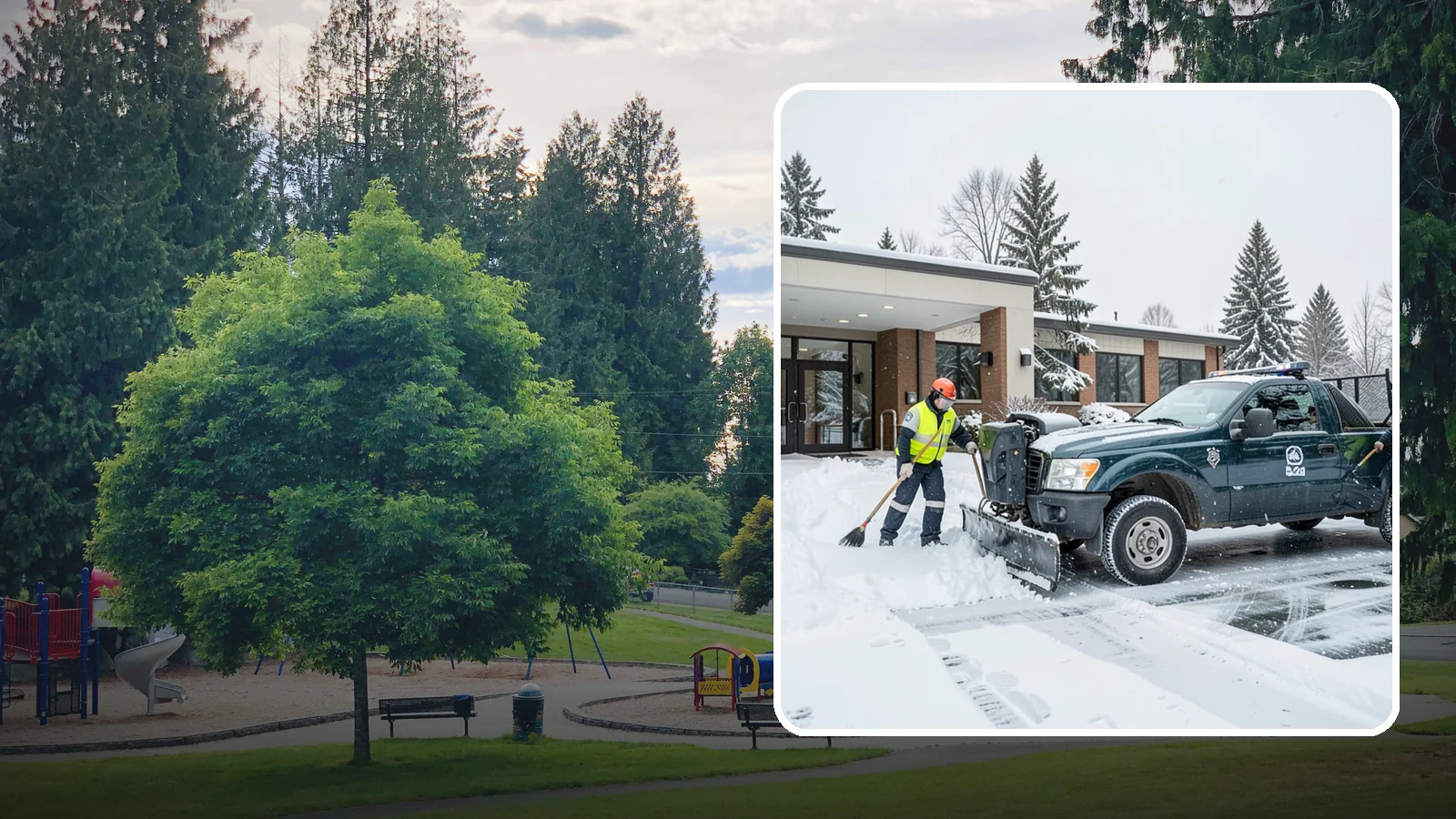 Police Station Snow Removal in Bonney Lake, Pierce County, WA - We keep police station lots, sally ports, and secure entrances clear so patrol vehicles and personnel move without delay in any...