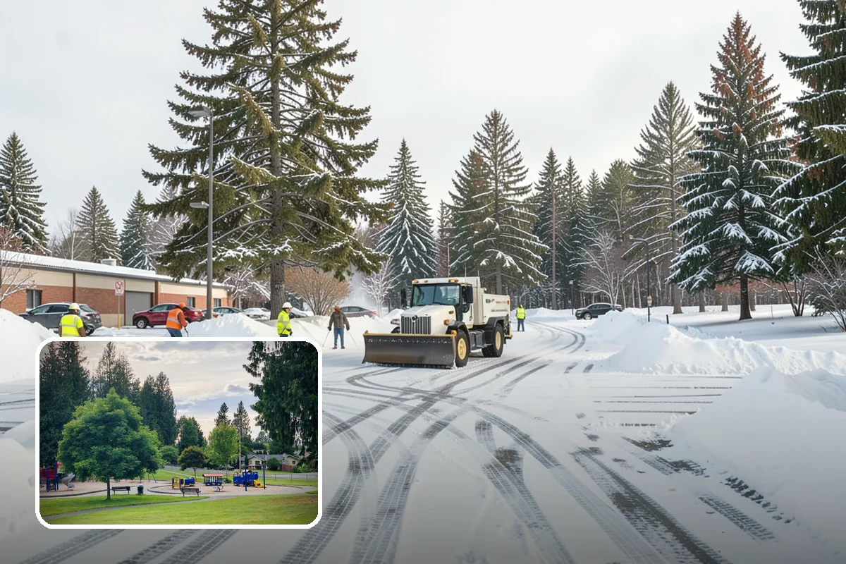 Police Station Snow Removal in Bonney Lake, Pierce County, WA - Patrol and staff lots cleared around the clock