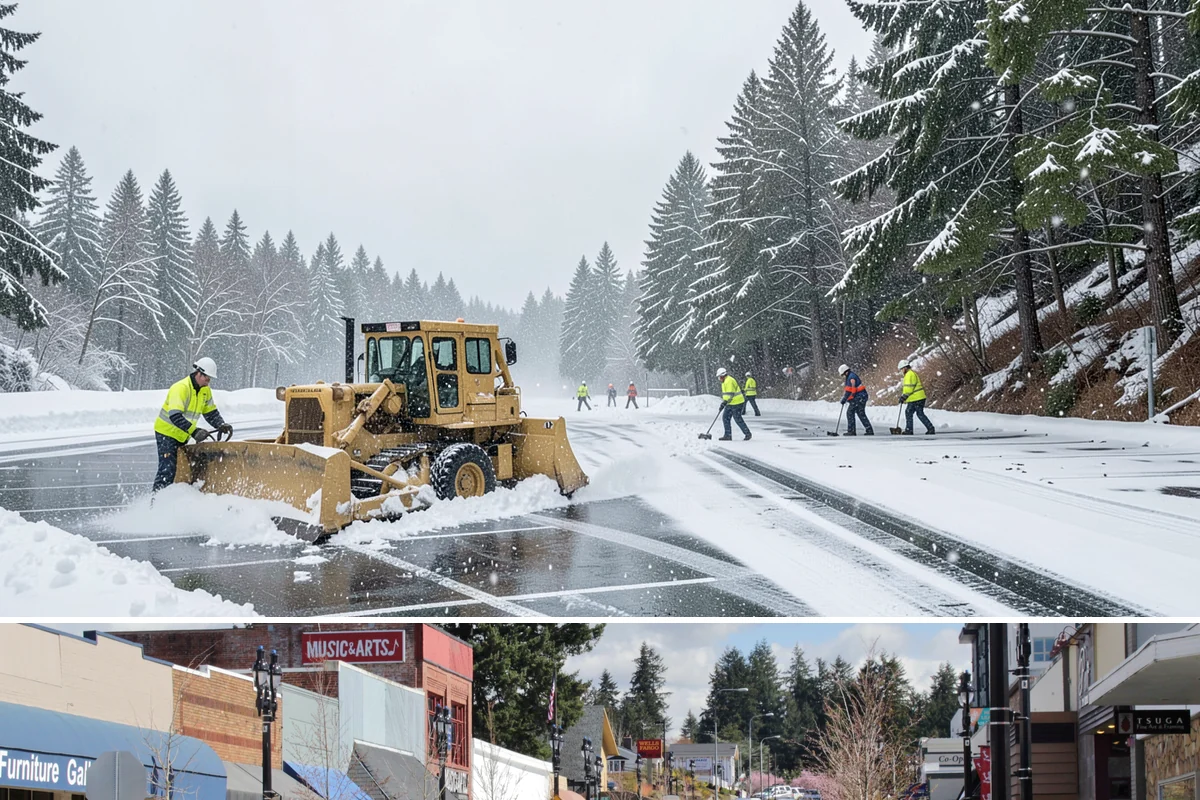 Police Station Snow Removal in Bothell, King County, WA - Stations require reliable coverage from late November through February during lowland freeze events.