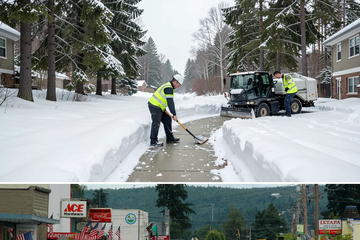 Police Station Snow Removal in Carnation, King County, WA - Stations require reliable coverage from late November through February during lowland freeze events.