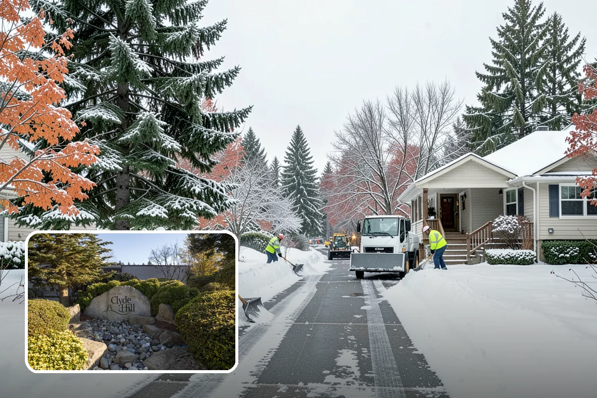 Police Station Snow Removal in Clyde Hill, King County, WA - Patrol and staff lots cleared around the clock