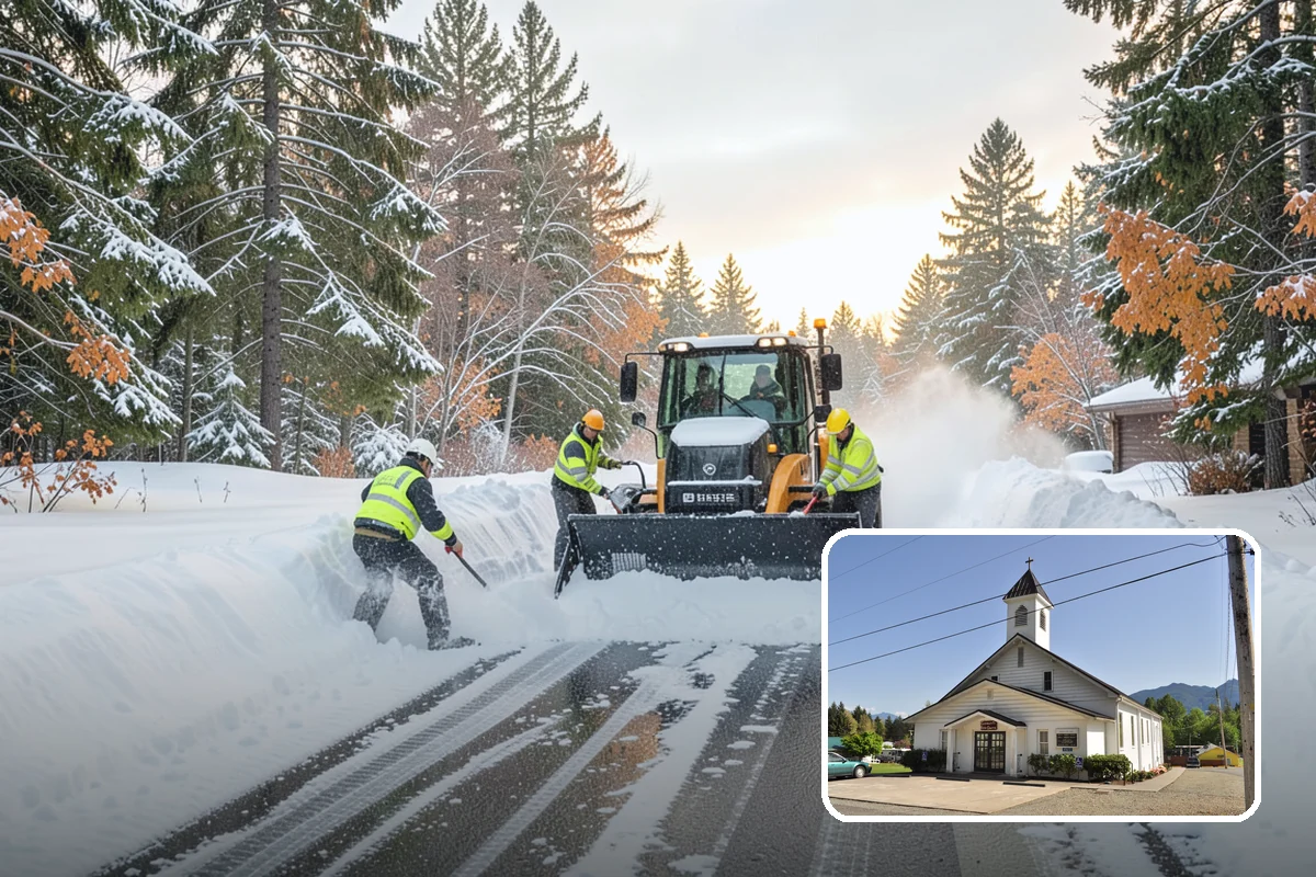 Police Station Snow Removal in Concrete, Skagit County, WA - Patrol and staff lots cleared around the clock