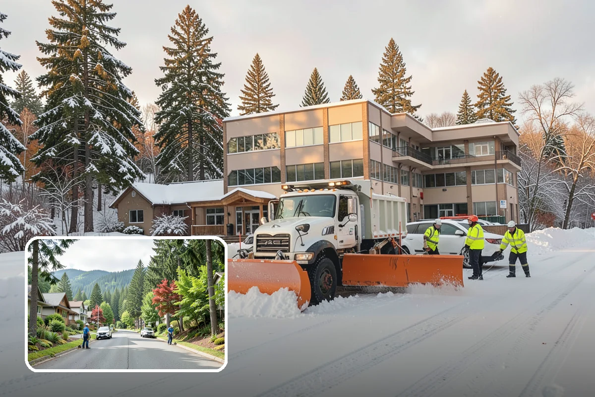 Police Station Snow Removal in Darrington, Snohomish County, WA - Patrol and staff lots cleared around the clock