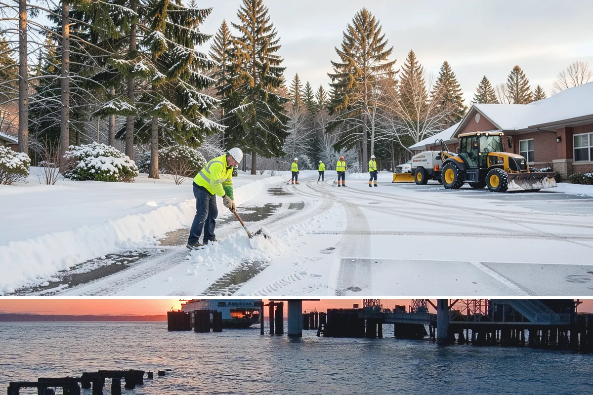 Police Station Snow Removal in Edmonds, Snohomish County, WA - Stations require reliable coverage from late November through February during lowland freeze events.