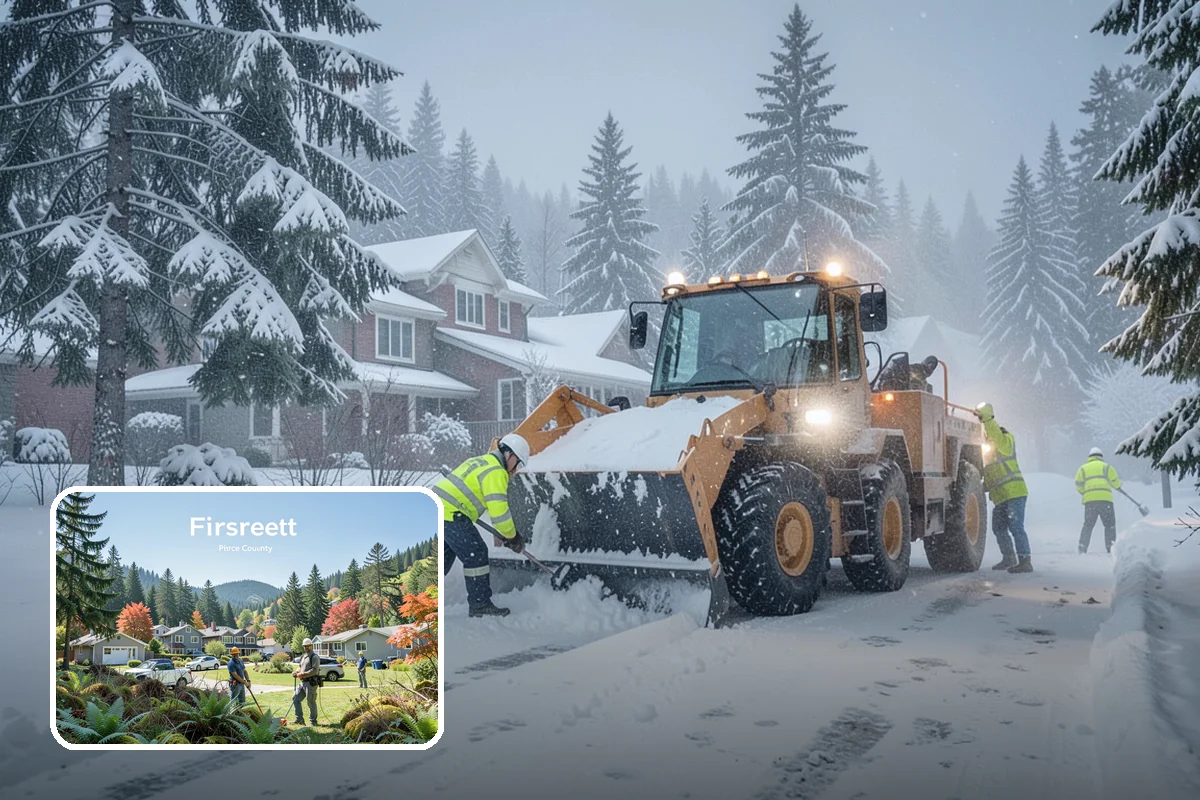 Police Station Snow Removal in Fircrest, Pierce County, WA - Patrol and staff lots cleared around the clock