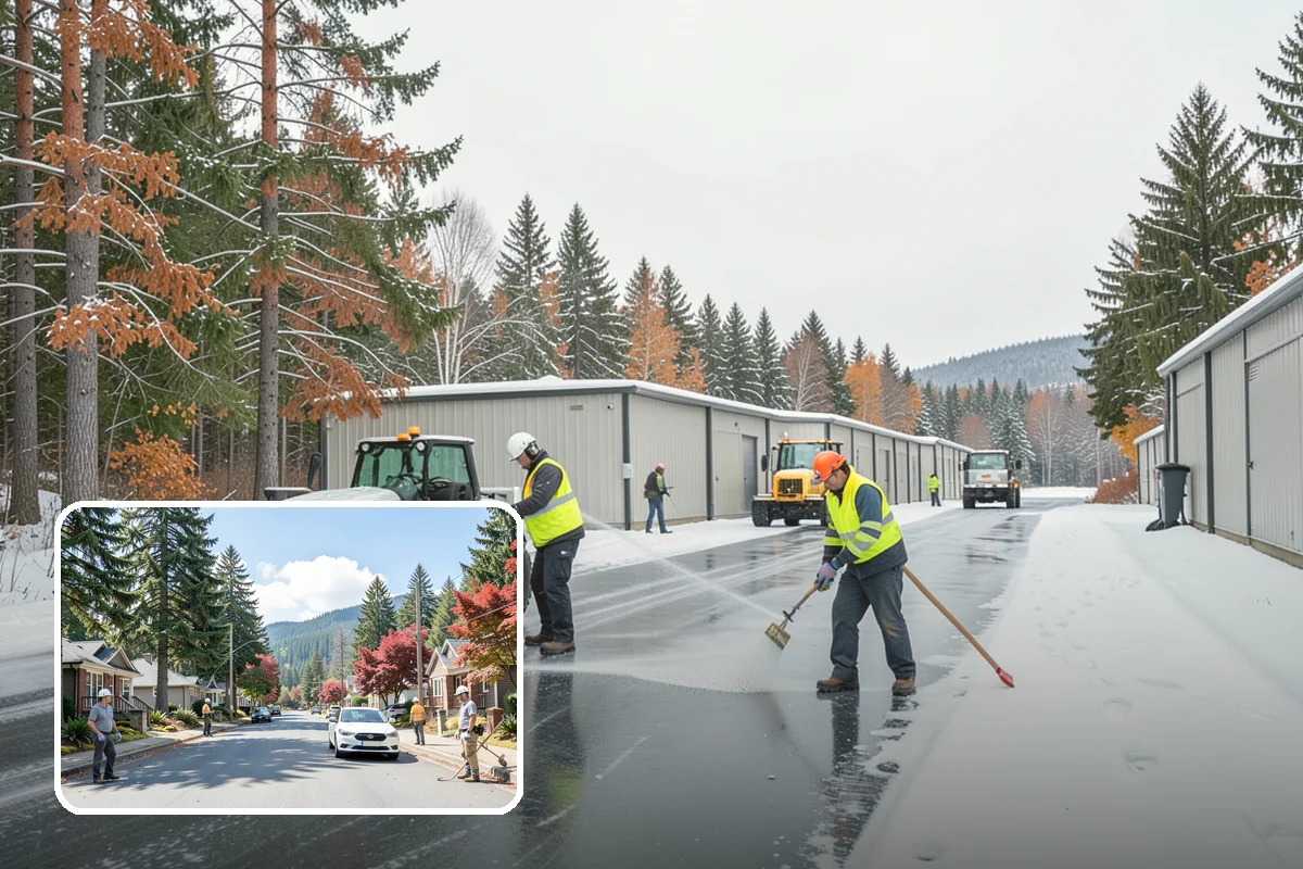 Police Station Snow Removal in Hunts Point, King County, WA - Patrol and staff lots cleared around the clock