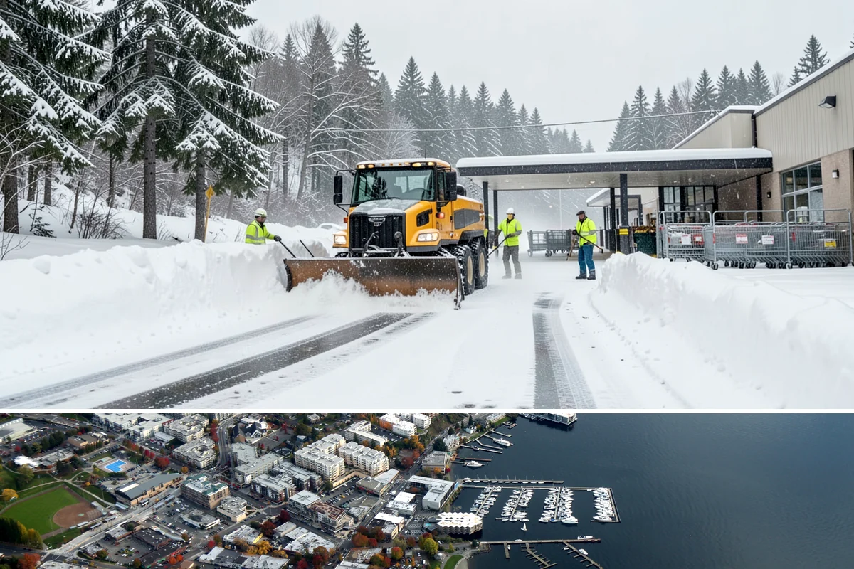 Police Station Snow Removal in Kirkland, King County, WA - Stations require reliable coverage from late November through February during lowland freeze events.