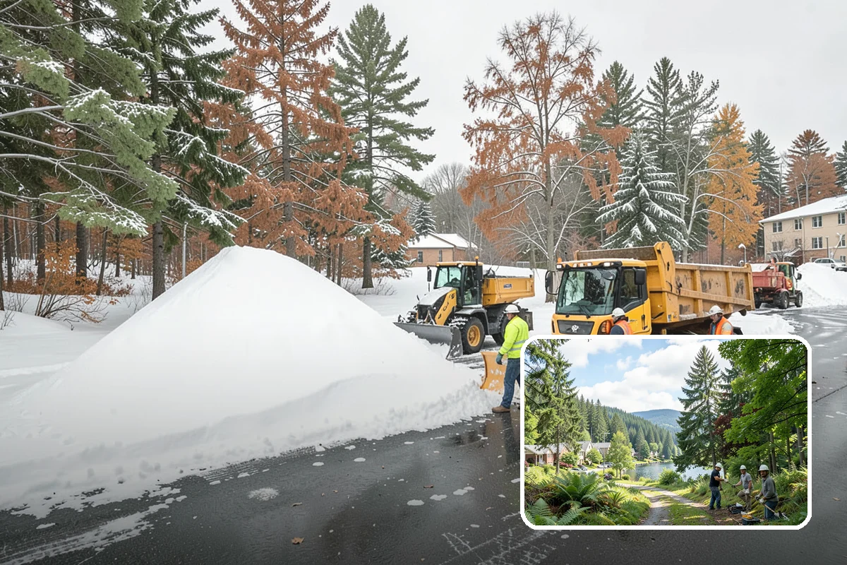 Police Station Snow Removal in Lake Forest Park, King County, WA - Patrol and staff lots cleared around the clock