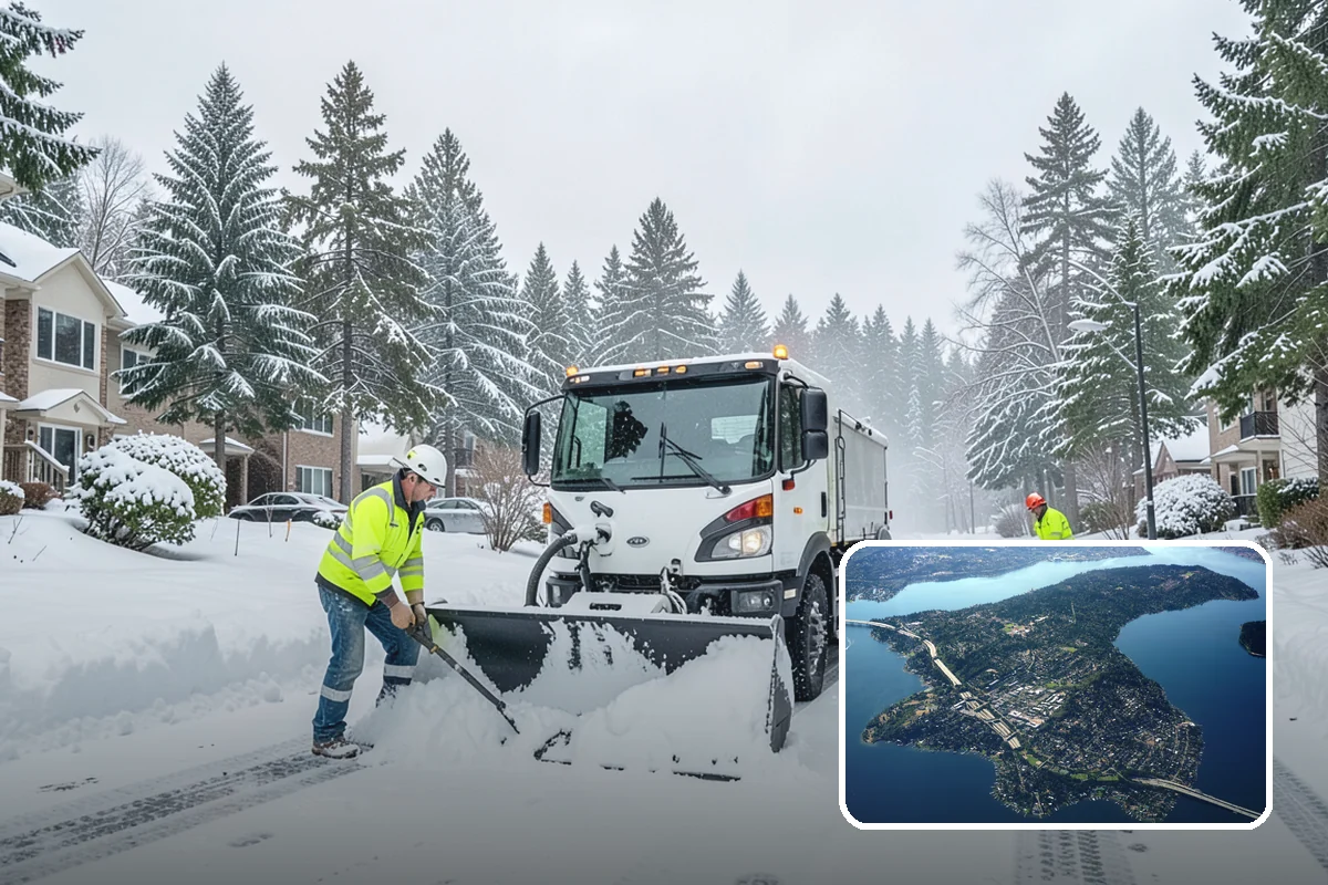 Police Station Snow Removal in Mercer Island, King County, WA - Patrol and staff lots cleared around the clock