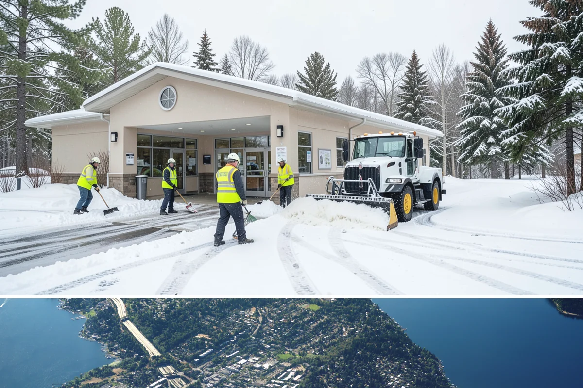 Police Station Snow Removal in Mercer Island, King County, WA - Stations require reliable coverage from late November through February during lowland freeze events.