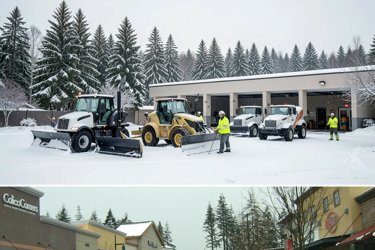 Police Station Snow Removal in Mill Creek, Snohomish County, WA - Stations require reliable coverage from late November through February during lowland freeze events.