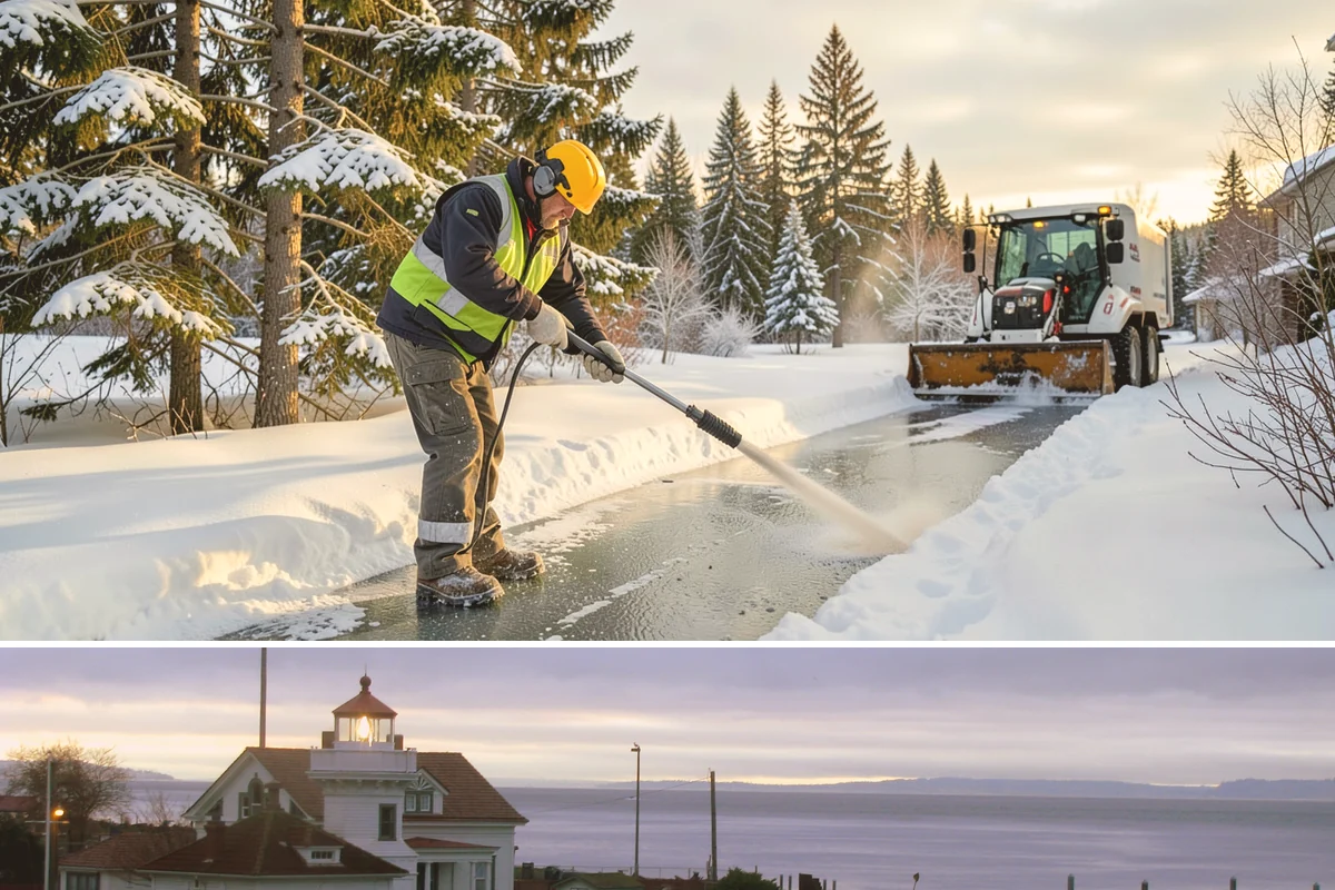 Police Station Snow Removal in Mukilteo, Snohomish County, WA - Stations require reliable coverage from late November through February during lowland freeze events.
