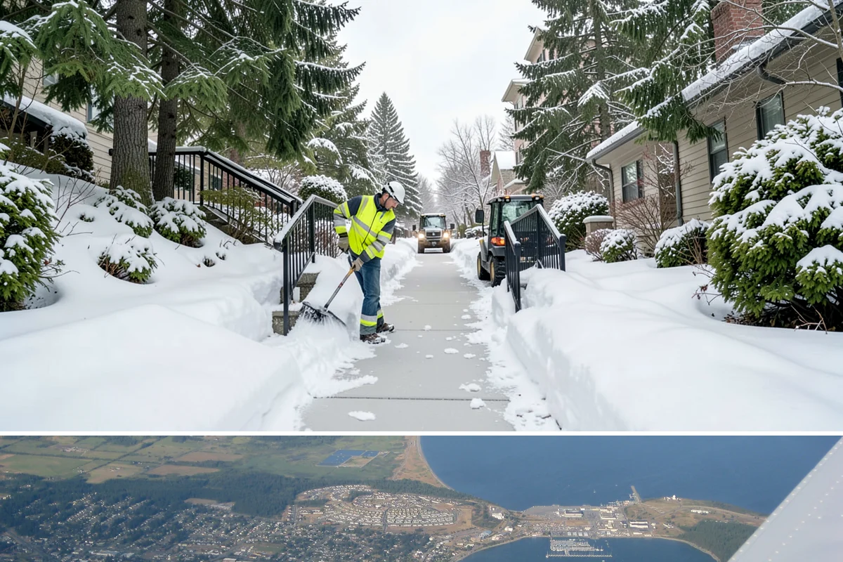 Police Station Snow Removal in Oak Harbor, Island County, WA - Stations require reliable coverage from late November through February during lowland freeze events.
