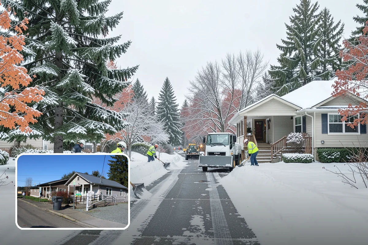 Police Station Snow Removal in South Prairie, Pierce County, WA - Patrol and staff lots cleared around the clock