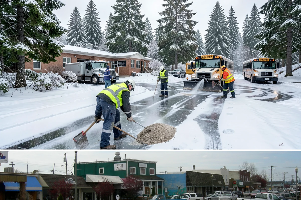 Police Station Snow Removal in Stanwood, Snohomish County, WA - Stations require reliable coverage from late November through February during lowland freeze events.