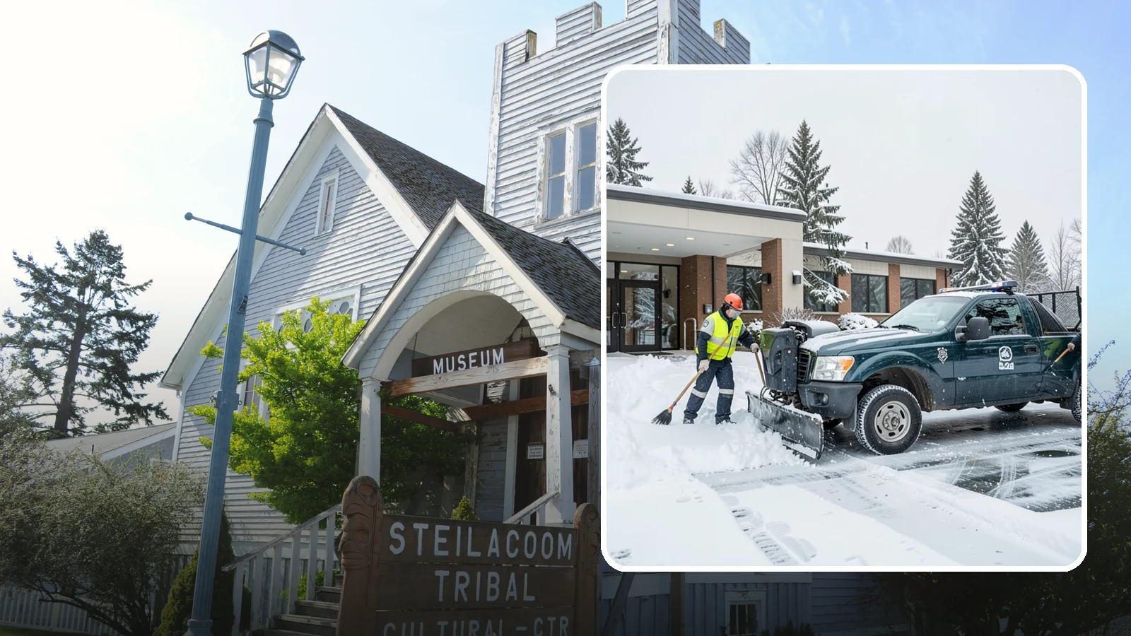 Police Station Snow Removal in Steilacoom, Pierce County, WA - We keep police station lots, sally ports, and secure entrances clear so patrol vehicles and personnel move without delay in any...