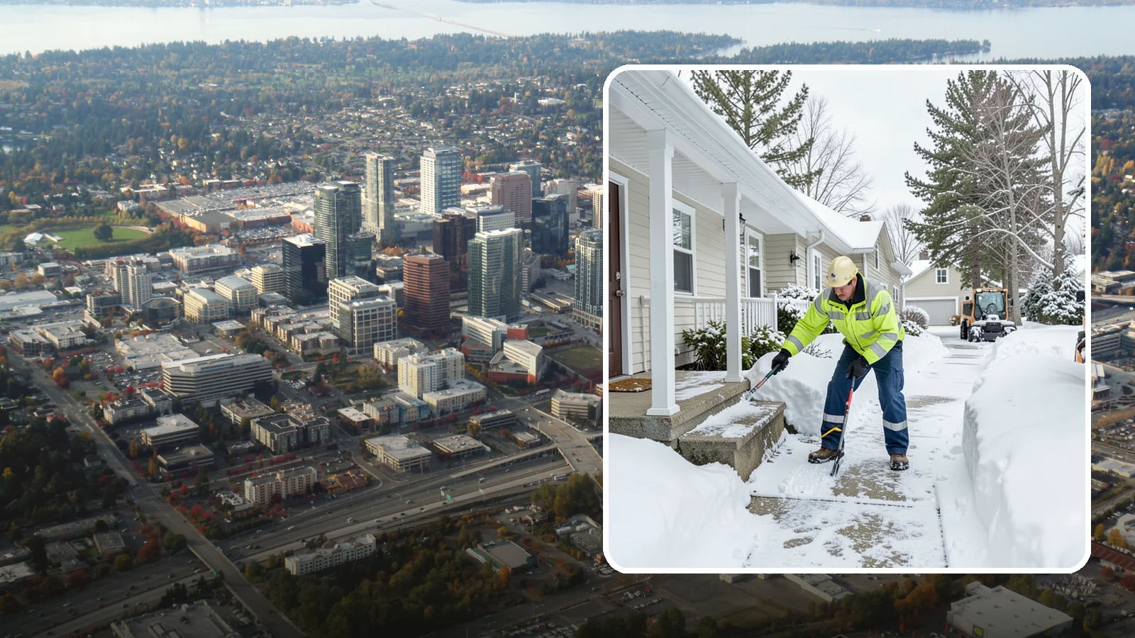 Porch Snow Removal in Bellevue, King County, WA - We clear covered and open porches so your home's main gathering entry stays dry and safe underfoot.