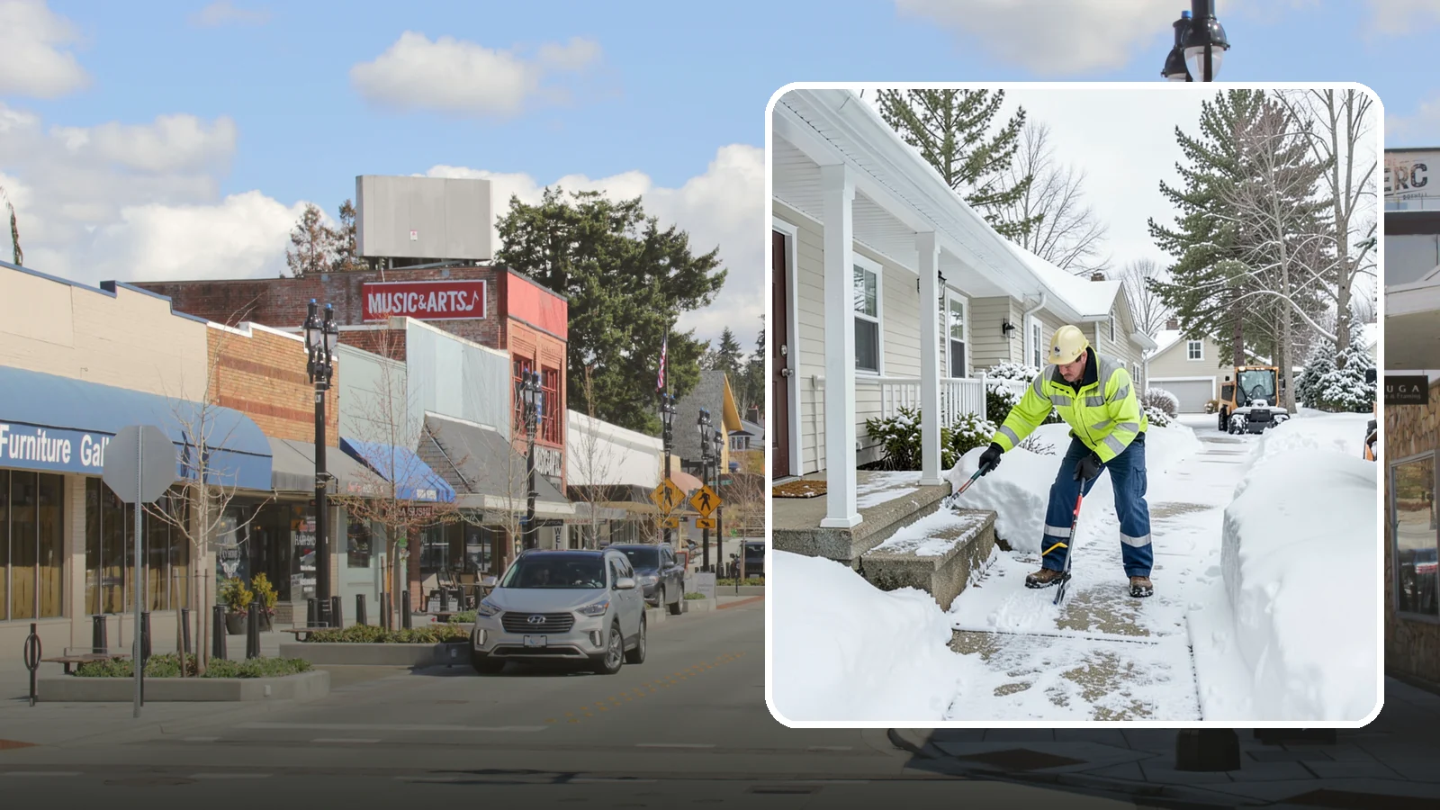 Porch Snow Removal in Bothell, King County, WA - We clear covered and open porches so your home's main gathering entry stays dry and safe underfoot.