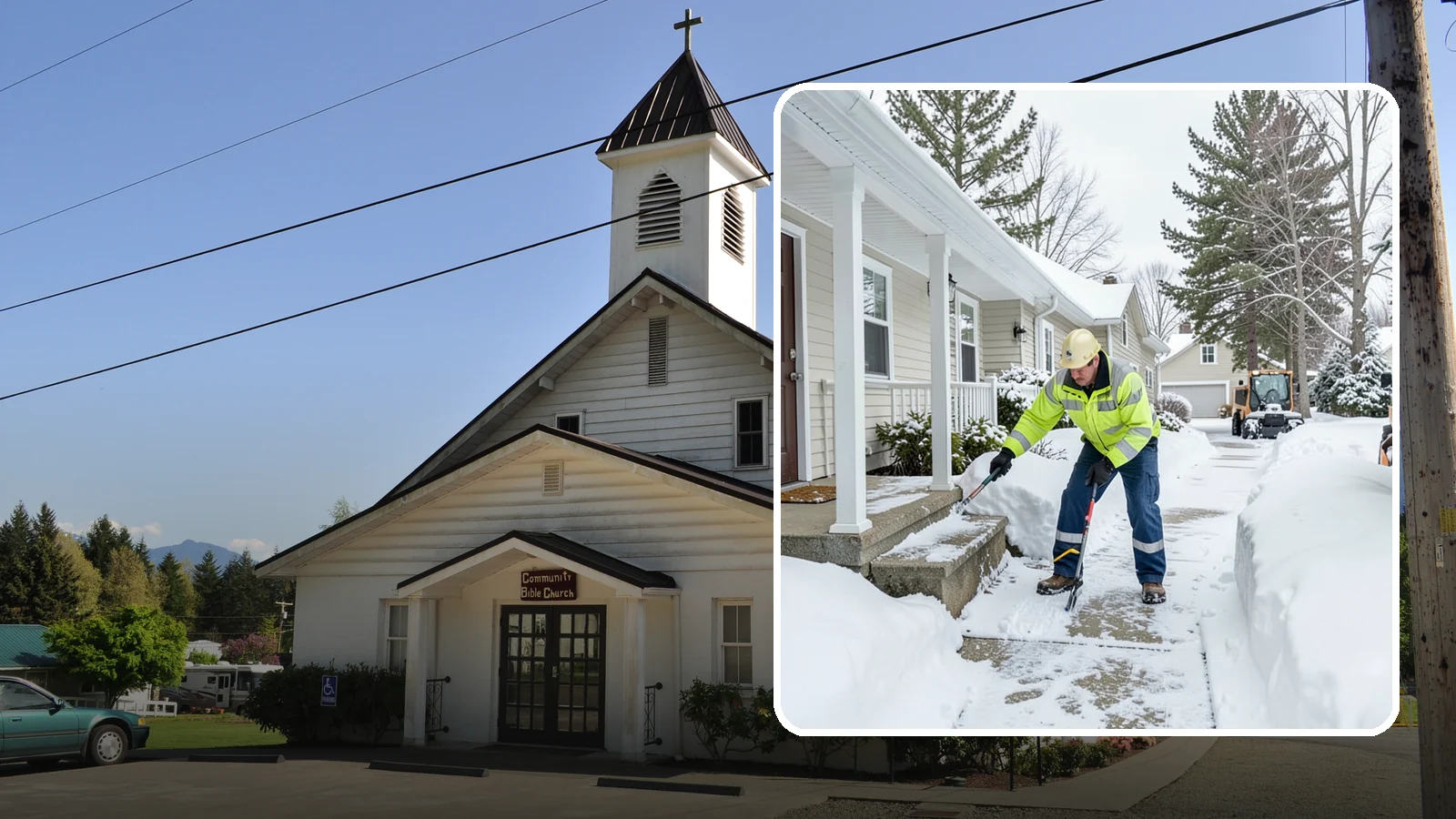 Porch Snow Removal in Concrete, Skagit County, WA - We clear covered and open porches so your home's main gathering entry stays dry and safe underfoot.