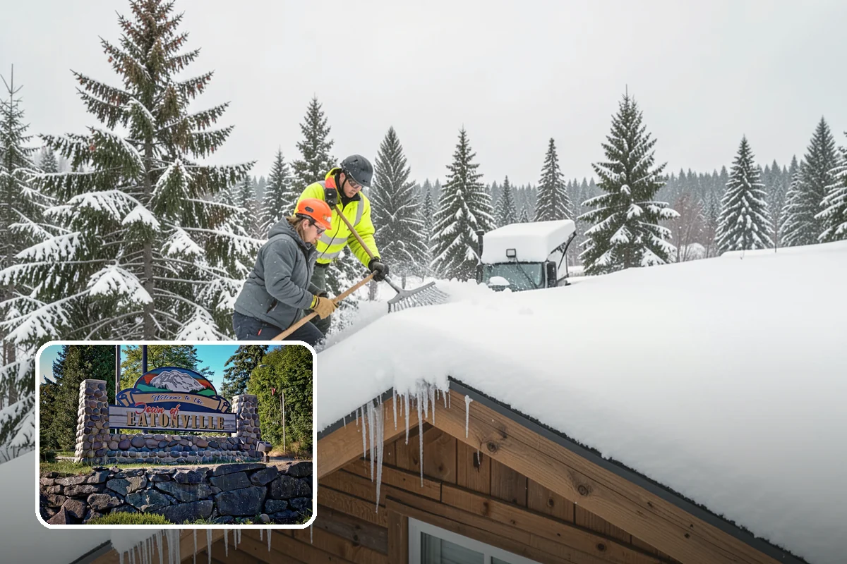 Porch Snow Removal in Eatonville, Pierce County, WA - Removes wind-driven snow that gathers at porch edges