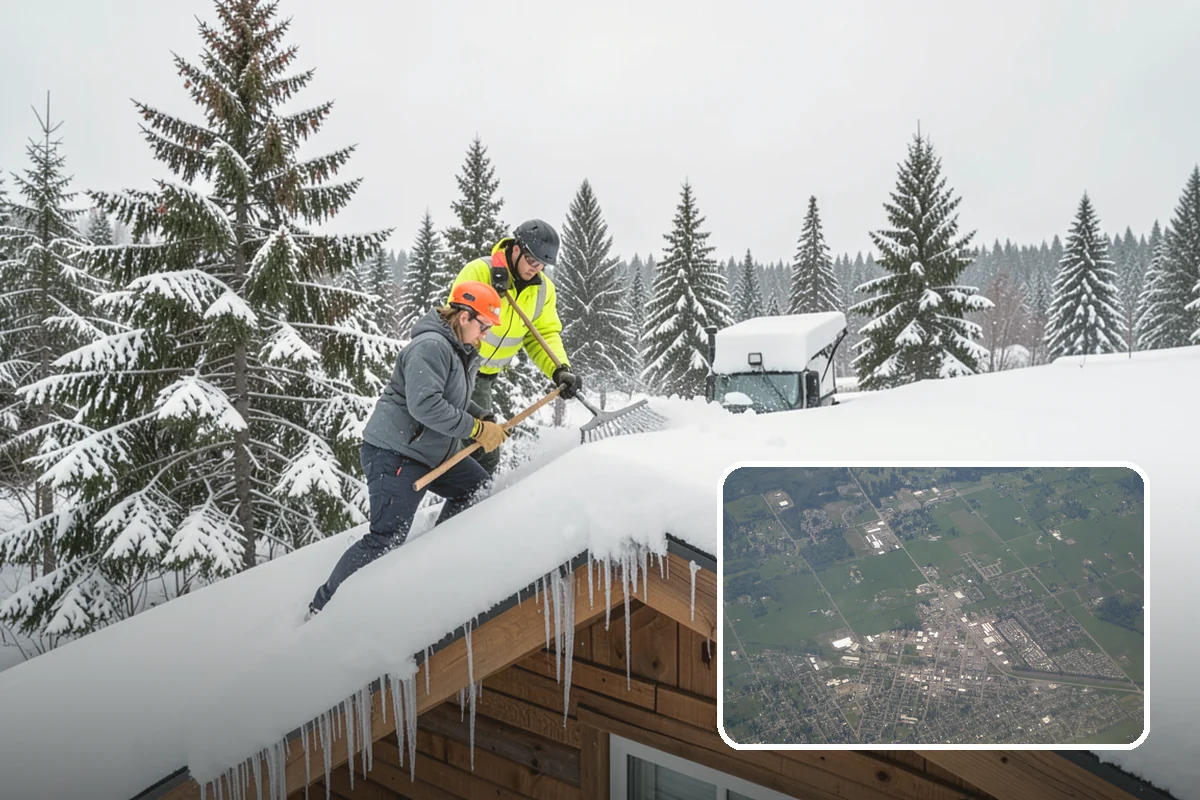Porch Snow Removal in Enumclaw, King County, WA - Removes wind-driven snow that gathers at porch edges