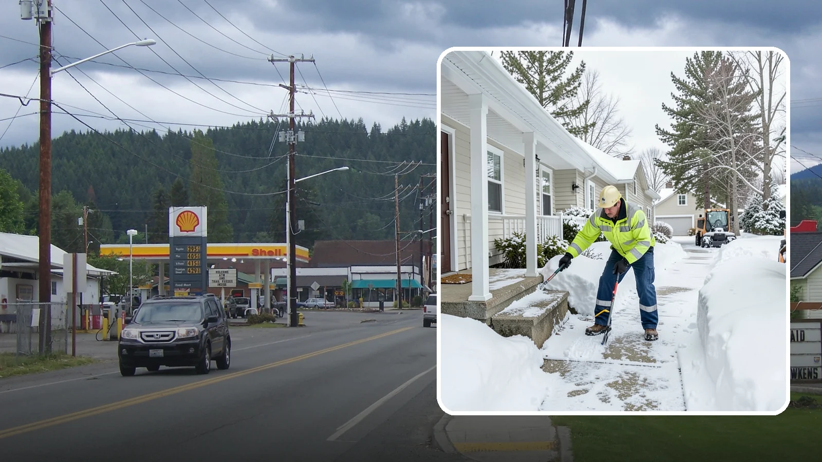 Porch Snow Removal in Granite Falls, Snohomish County, WA - We clear covered and open porches so your home's main gathering entry stays dry and safe underfoot.