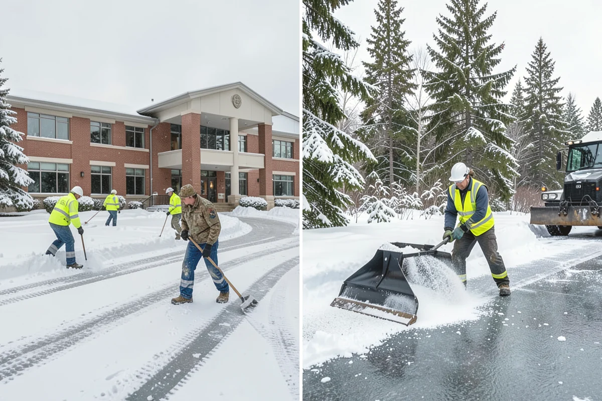 Porch Snow Removal in Issaquah, King County, WA - We evaluate how snow is drifting onto the porch