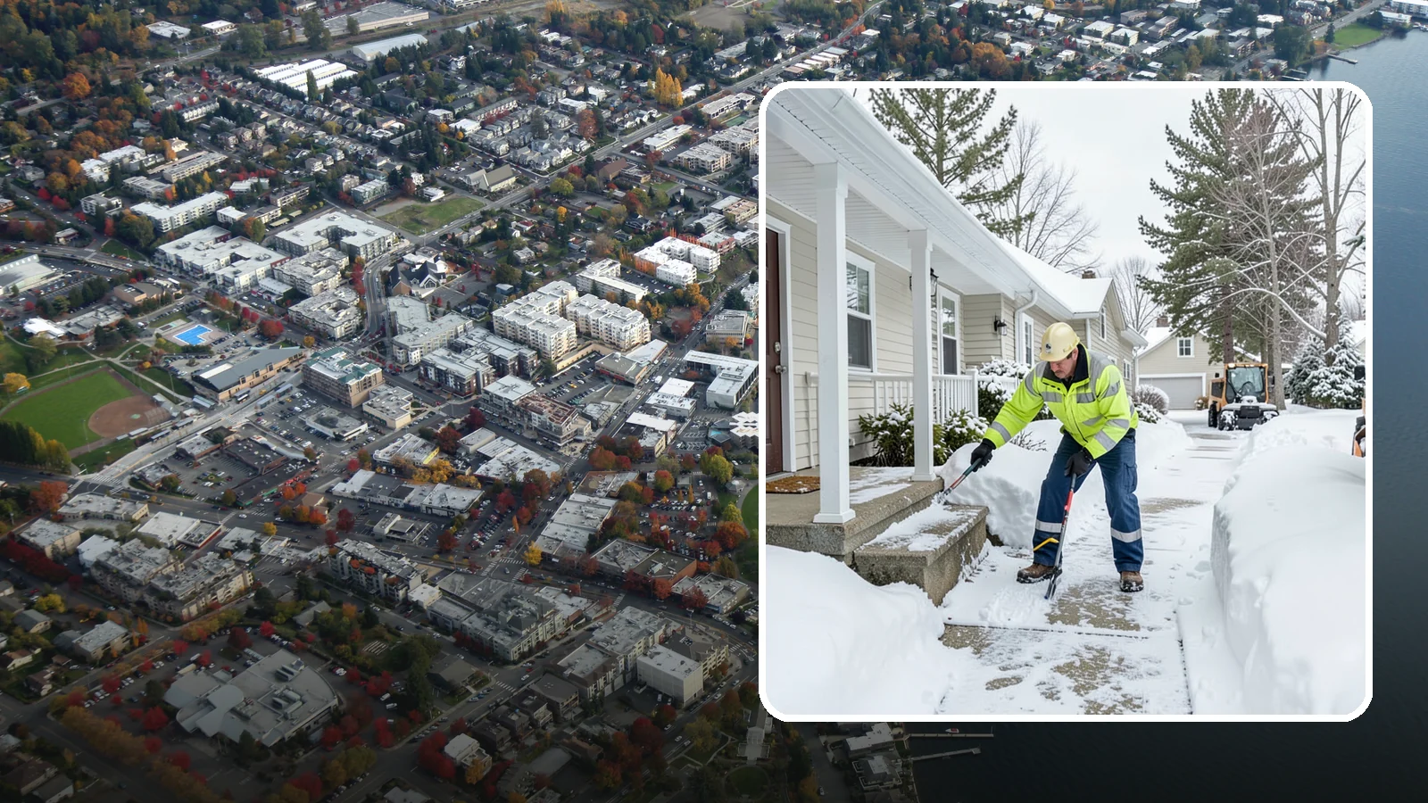 Porch Snow Removal in Kirkland, King County, WA - We clear covered and open porches so your home's main gathering entry stays dry and safe underfoot.