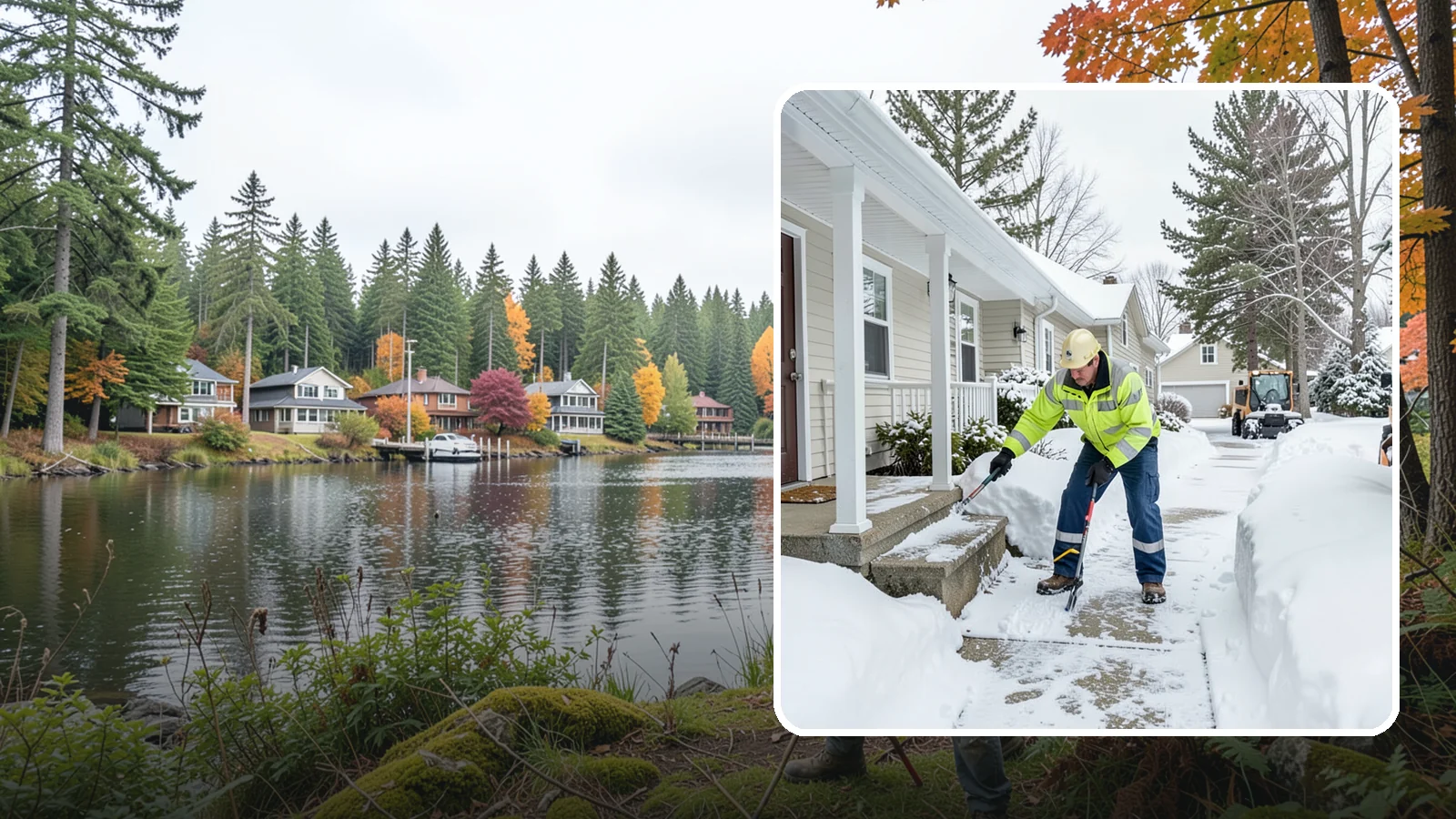 Porch Snow Removal in La Conner, Skagit County, WA - We clear covered and open porches so your home's main gathering entry stays dry and safe underfoot.