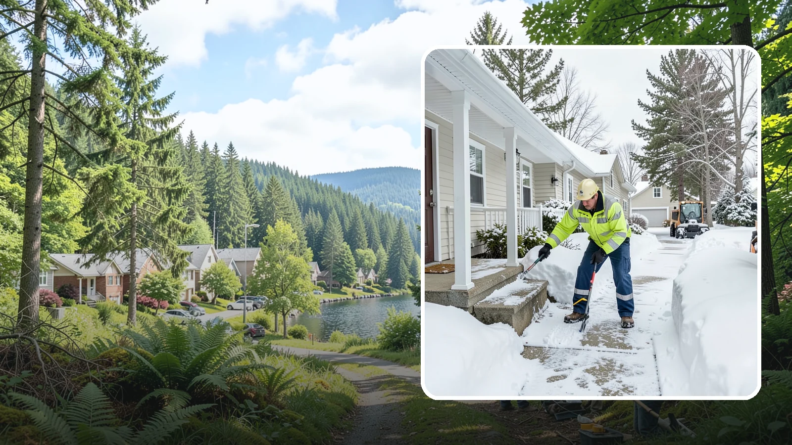 Porch Snow Removal in Lake Forest Park, King County, WA - We clear covered and open porches so your home's main gathering entry stays dry and safe underfoot.