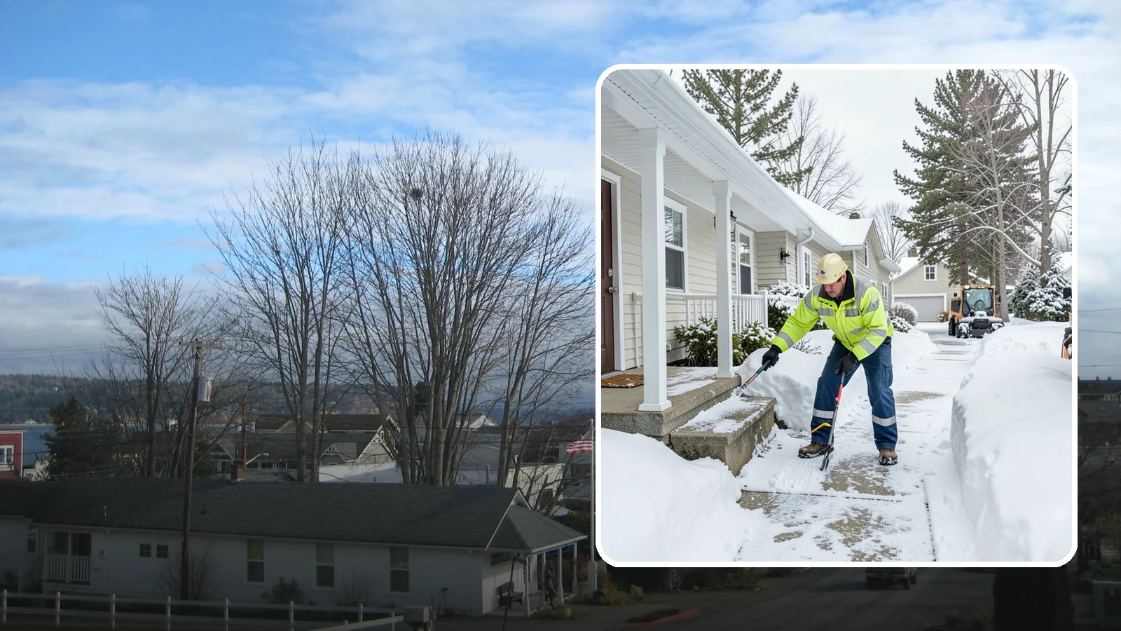 Porch Snow Removal in Langley, Island County, WA - We clear covered and open porches so your home's main gathering entry stays dry and safe underfoot.
